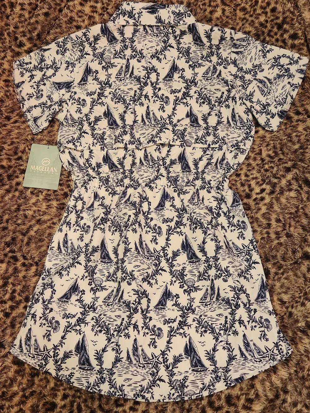 Magellan Outdoors Kids White & Navy Sailboat Print Polo Dress NWT Size S (7)